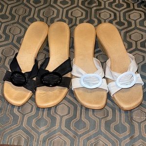 Sadie 2” faux cork slide wedge heels LOT 2 pair black and white Size 7M